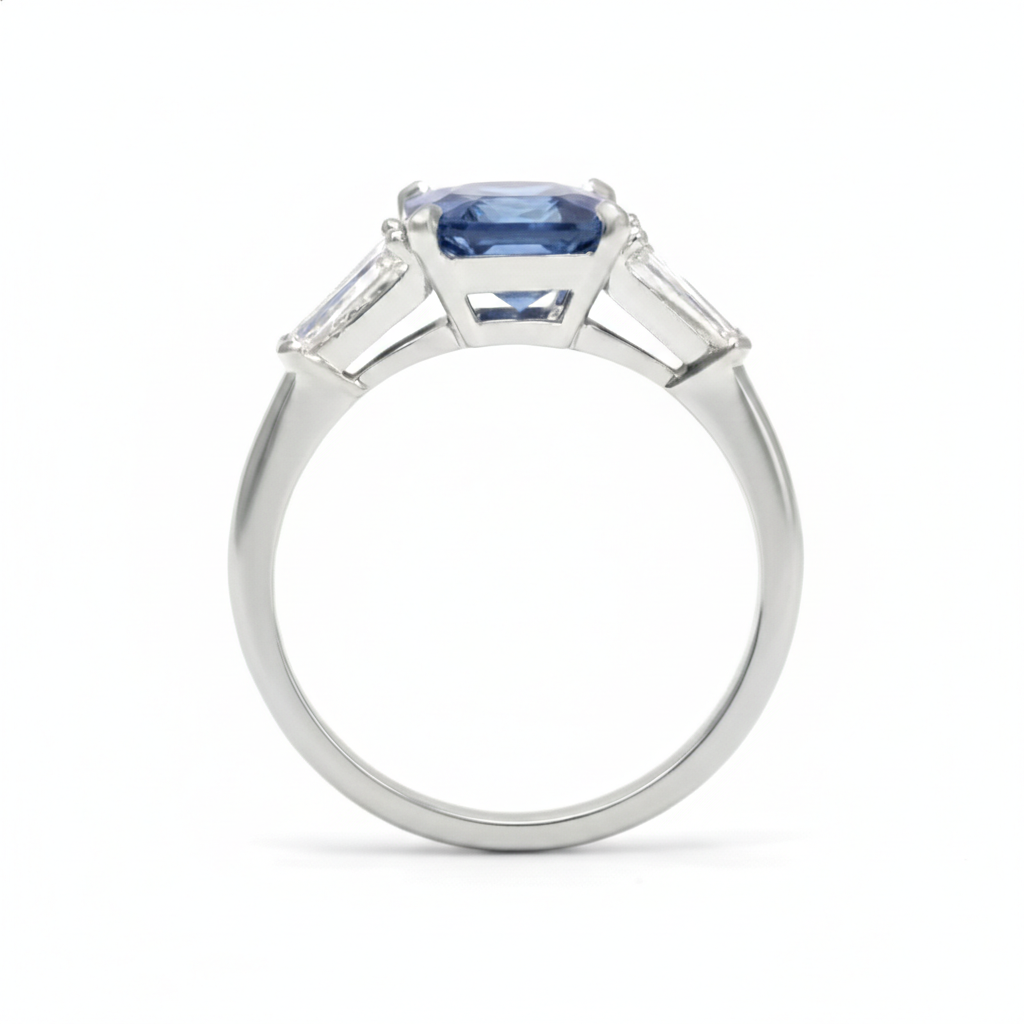 Blue Sapphire and Diamond Platinum Engagement Ring