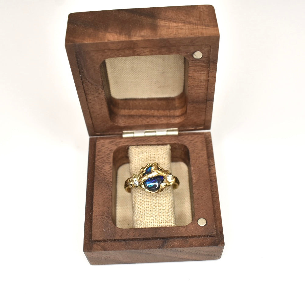 1.2 Australian Black Opal and White Diamond Ring. Durdle Door, Dorset.
