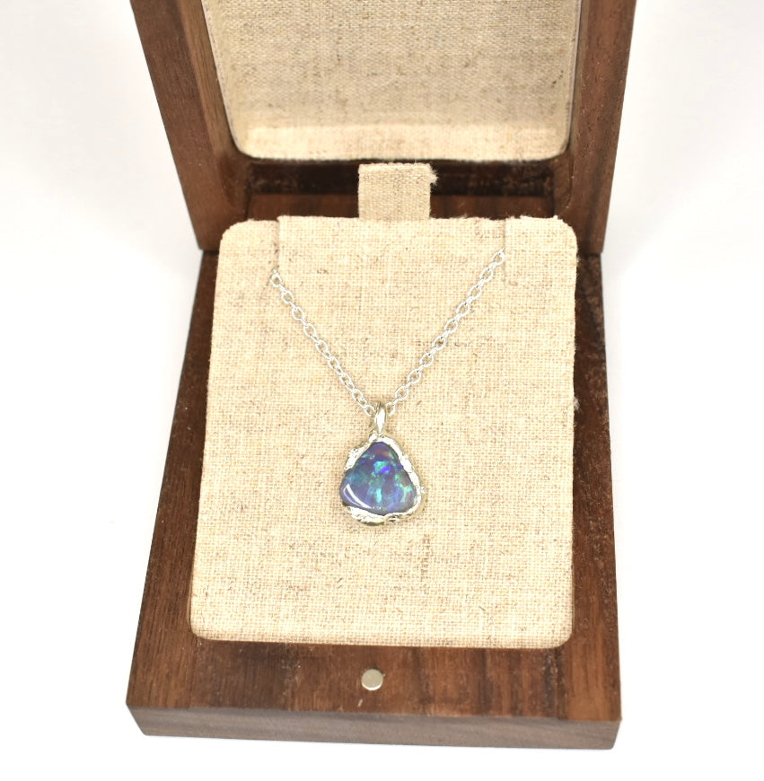 1ct Black Opal and White Diamond, Silver Pendant. Ben Lomond, The Highlands.