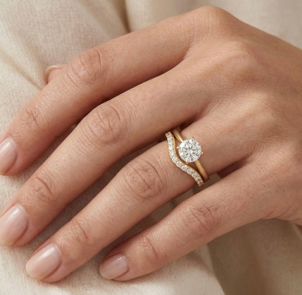 Organic gold and diamond wedding band made outdoors in st Ives Cornwall. Shem Hake jewellery