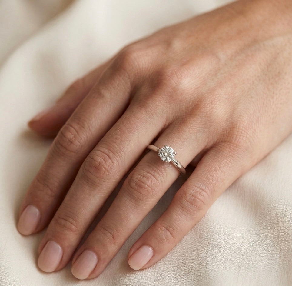 White gold diamond engagement ring, part made in St Ives, Cornwall. Shem Hake Jewellery.