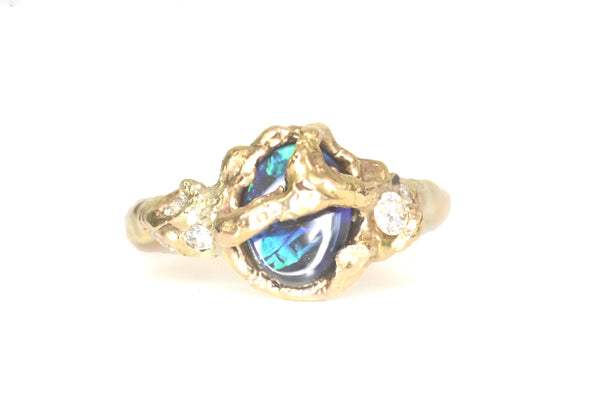 1.2 Australian Black Opal and White Diamond Ring. Durdle Door, Dorset.