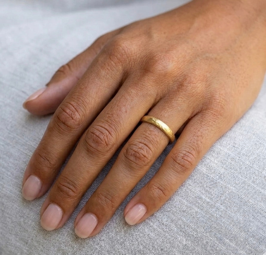 Yellow gold wedding ring made in Cornwall.