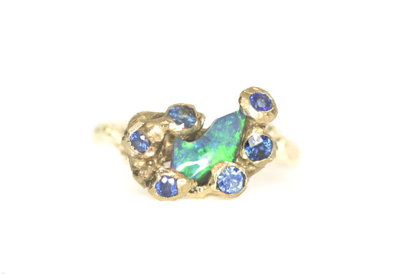 0.75ct Black Opal and Sapphire Encrusted Ring. St Ives, Cornwall.