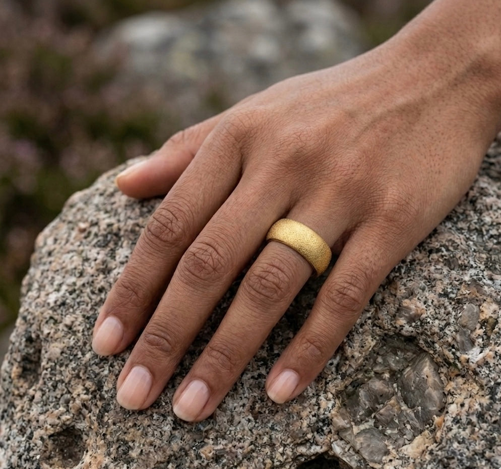 Yellow gold wedding ring made in Cornwall.
