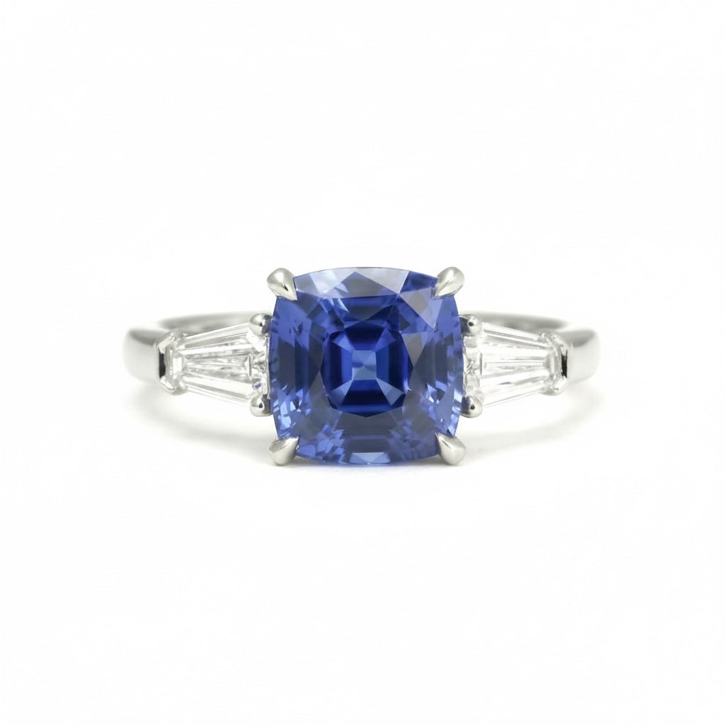 Blue Sapphire and Diamond Platinum Engagement Ring