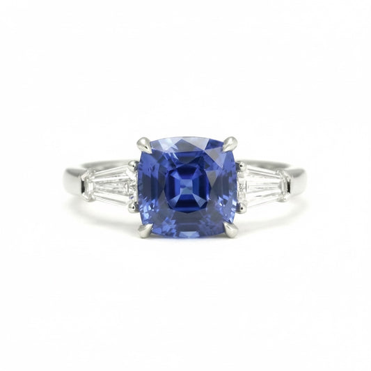 Blue Sapphire and Diamond Engagement Ring