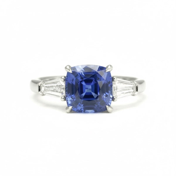 Blue Sapphire and Diamond Engagement Ring