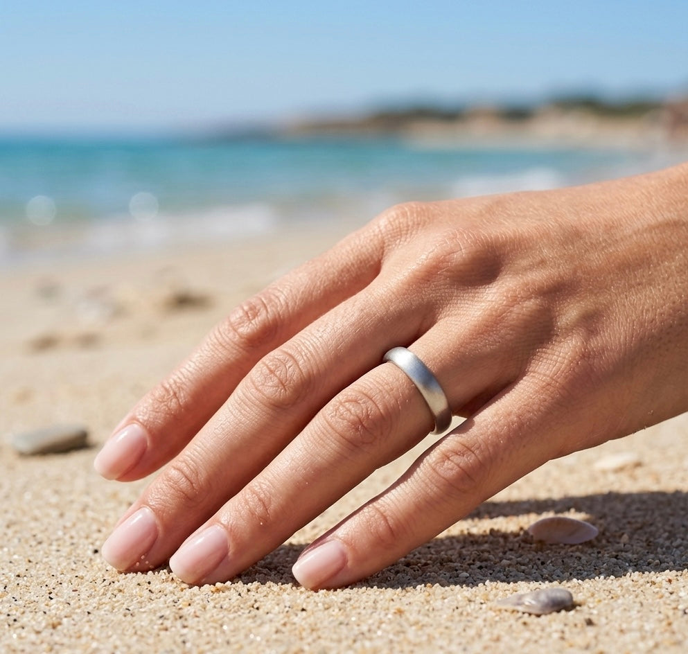 Silver wedding ring made in Cornwall.