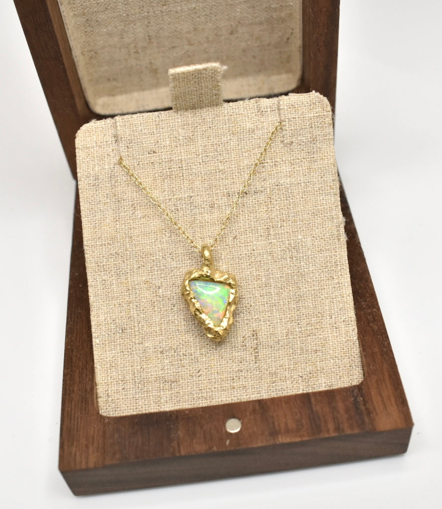 1ct Crystal Opal Pendant. 18k Yellow Gold. Lizard Point, Cornwall.