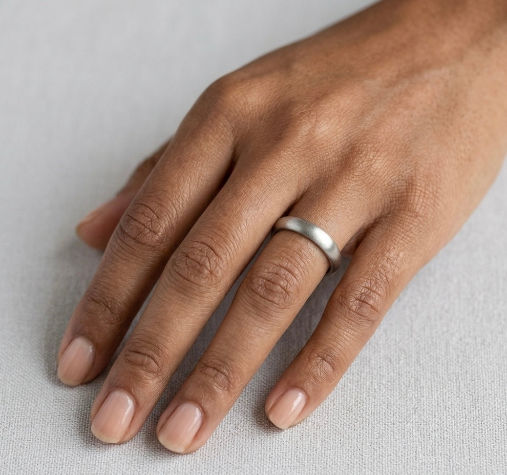 White gold wedding ring made in Cornwall.