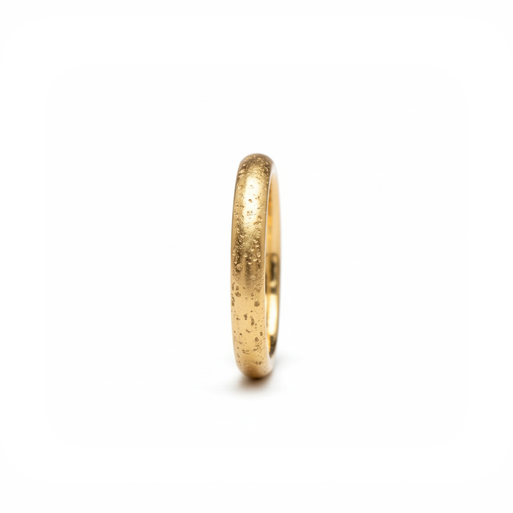 Yellow gold wedding ring made on a Cornish beach. 