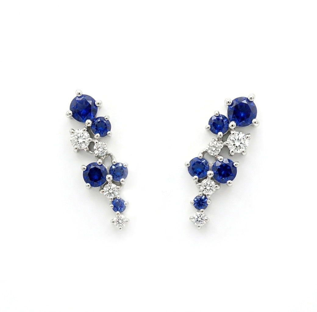 Sapphire and diamond earrings. Inspired by snowflakes. Part made on Skiddaw, the Lake District. 