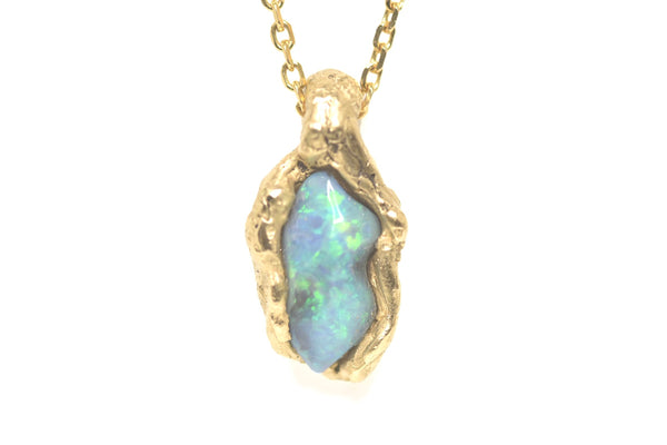 1.15ct Black Opal, White Diamond and Sapphire pendant, 18k Yellow Gold. St Ives, Cornwall.