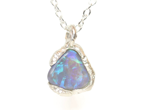 1ct Black Opal and White Diamond, Silver Pendant. Ben Lomond, The Highlands.